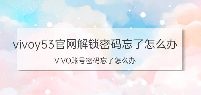 vivoy53官网解锁密码忘了怎么办 VIVO账号密码忘了怎么办？